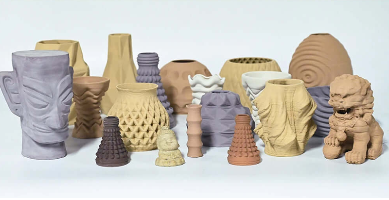 Ceramic objects 3D printed with the Moore 1 3D printer